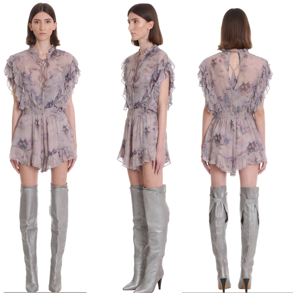 IRO Brantes Floral Ruffle Trim Floral Georgette Lace Up Romper Sz 34 (XS) NWT